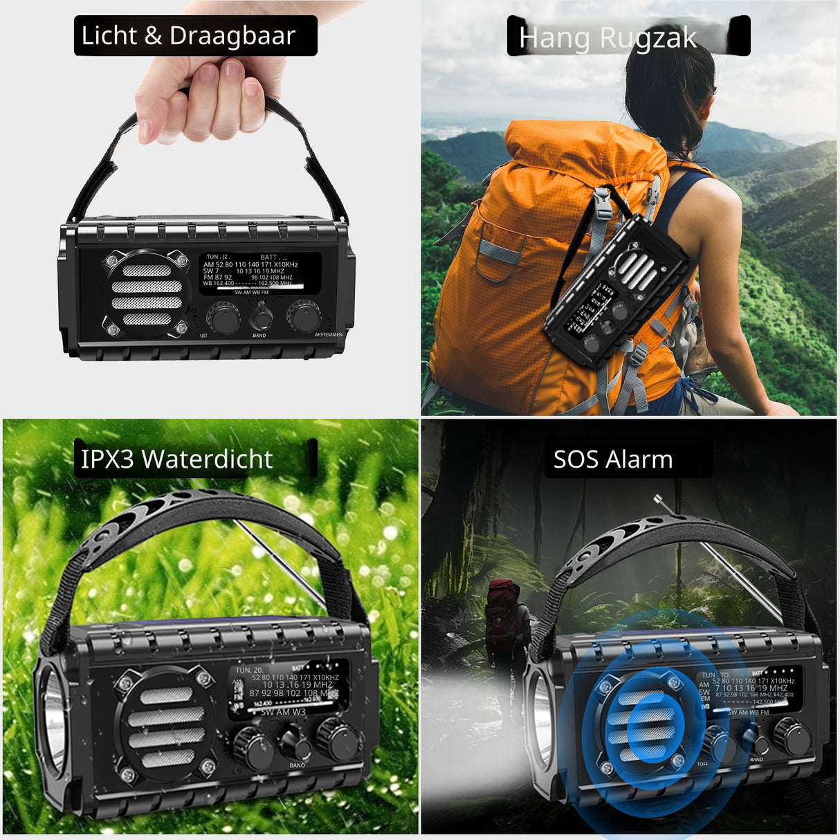 Noodradio XSY350 AM/FM/SW – 20.000mAh Powerbank – Solar, Dynamo, IPX6 & LED-zaklamp