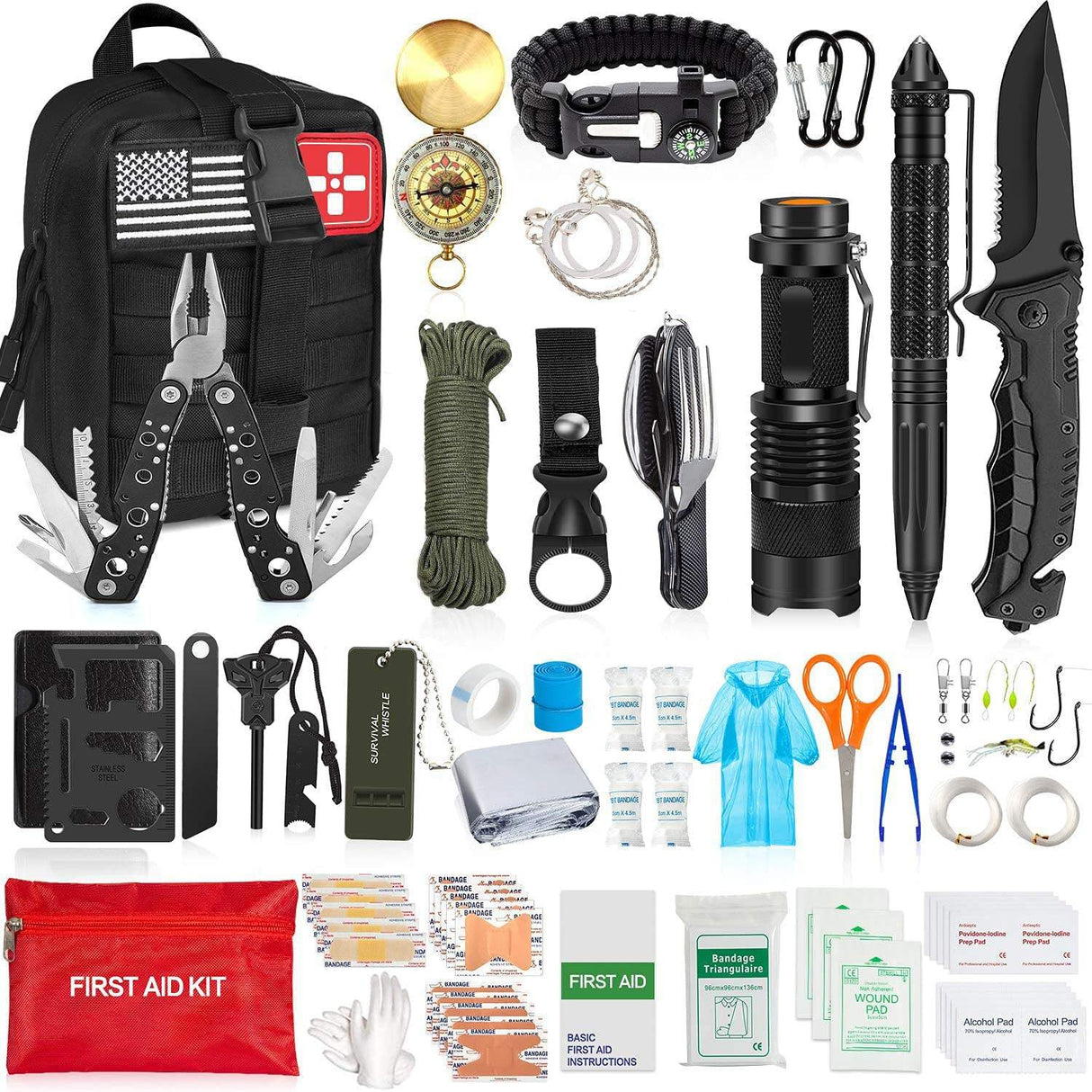 RezReady Noodpakket 200-delig Professionele Overlevingsset & EHBO-kit met Molle-etui