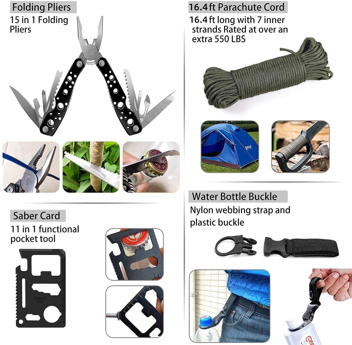 RezReady Noodpakket 4-in-1: 203-delig Overlevingsset (Khaki), Noodradio, Waterfilter & Campingkachel