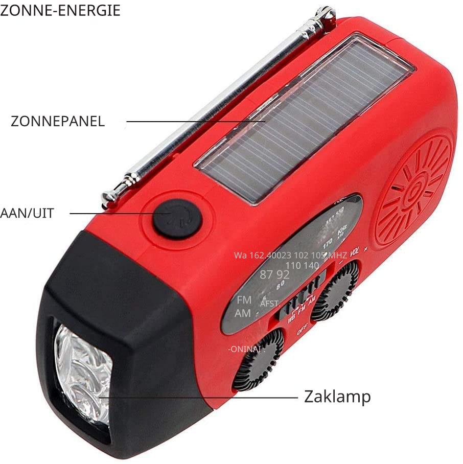 Starterversie Noodradio AM/FM – Compact 2.000mAh Powerbank– Solar, Dynamo & LED-zaklamp