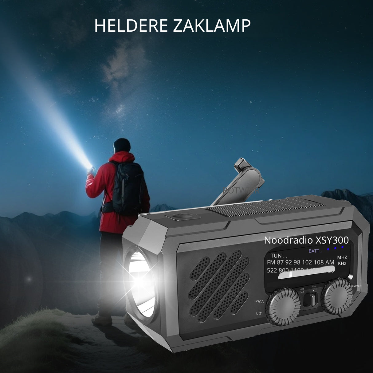 Noodradio XSY300 AM/FM & LED-zaklamp - 2.000mAh Powerbank – Solar & Opwindbaar