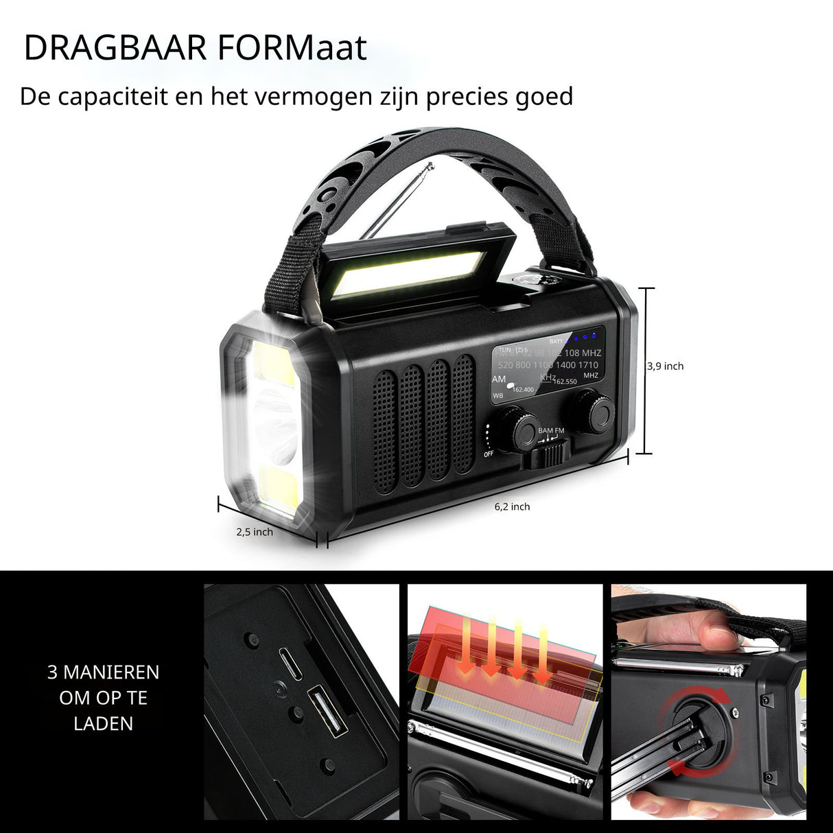 Noodradio XSY330 AM/FM – 10.000mAh Powerbank – Solar & Dynamo – IPX6 & LED-zaklamp