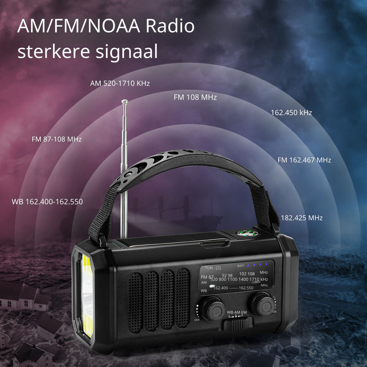 Noodradio XSY330 AM/FM – 10.000mAh Powerbank – Solar & Dynamo – IPX6 & LED-zaklamp