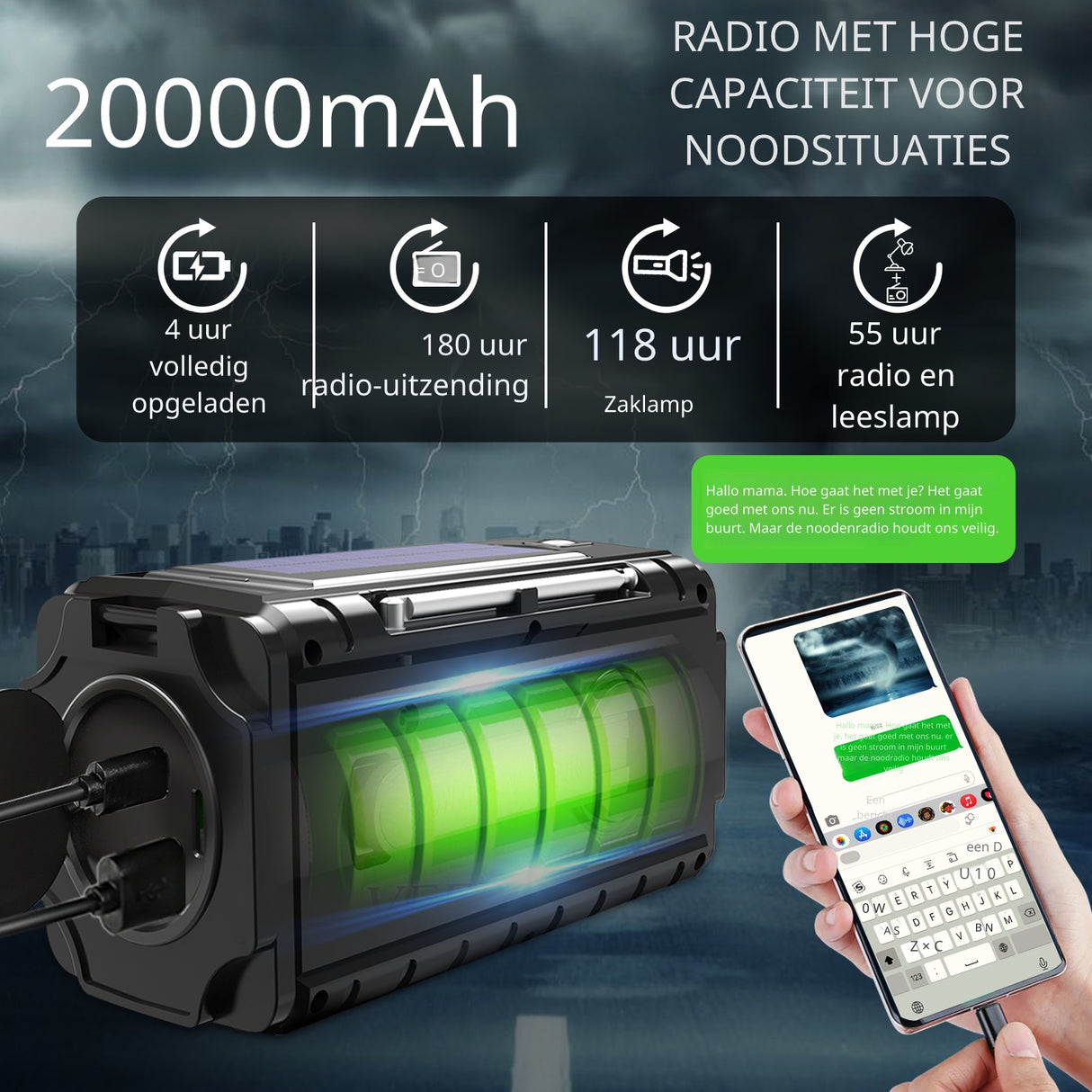 Noodradio XSY350 AM/FM/SW – 20.000mAh Powerbank – Solar, Dynamo, IPX6 & LED-zaklamp
