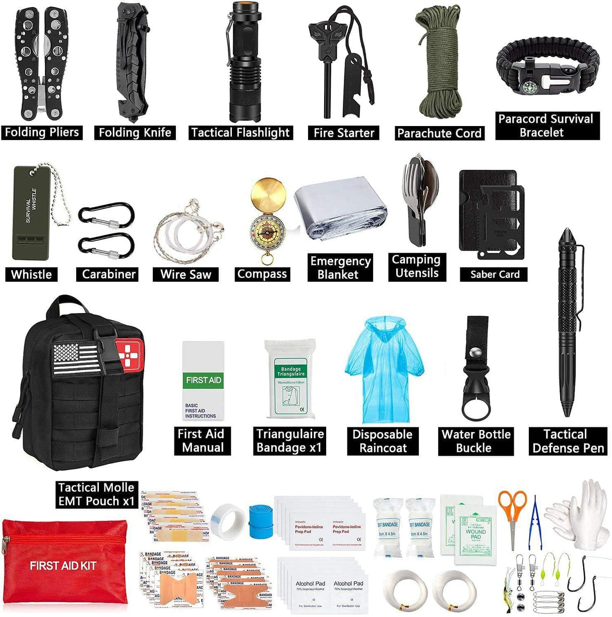 RezReady Noodpakket 4-in-1: 203-delig Overlevingsset (Zwart), Noodradio, Waterfilter & Campingkachel