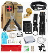 RezReady Noodpakket 4-in-1: 203-delig Overlevingsset (Khaki), Noodradio, Waterfilter & Campingkachel
