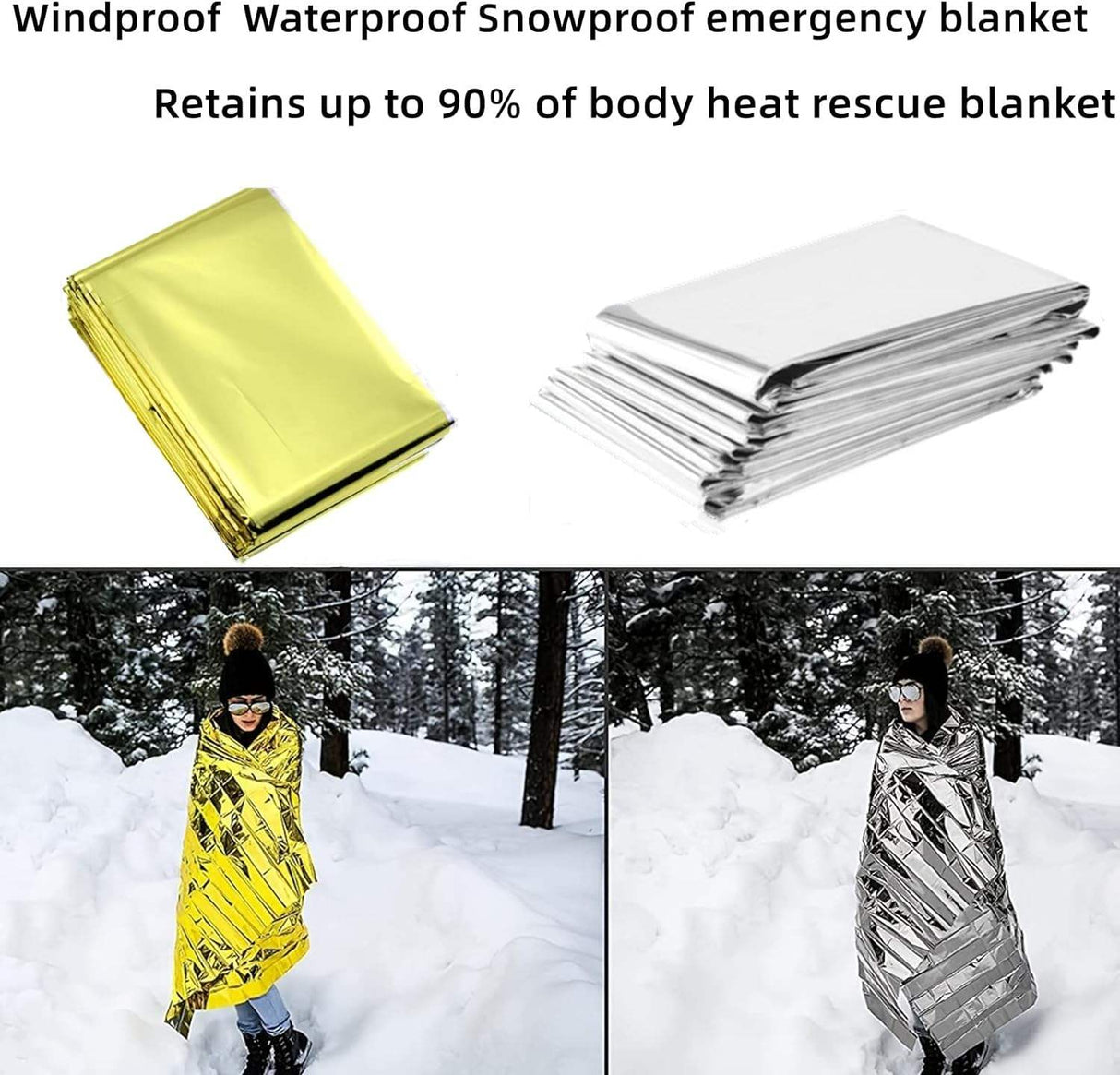 2 stuks : RezReady Noodoverlevingsdeken – Thermische Mylar Regenjas
